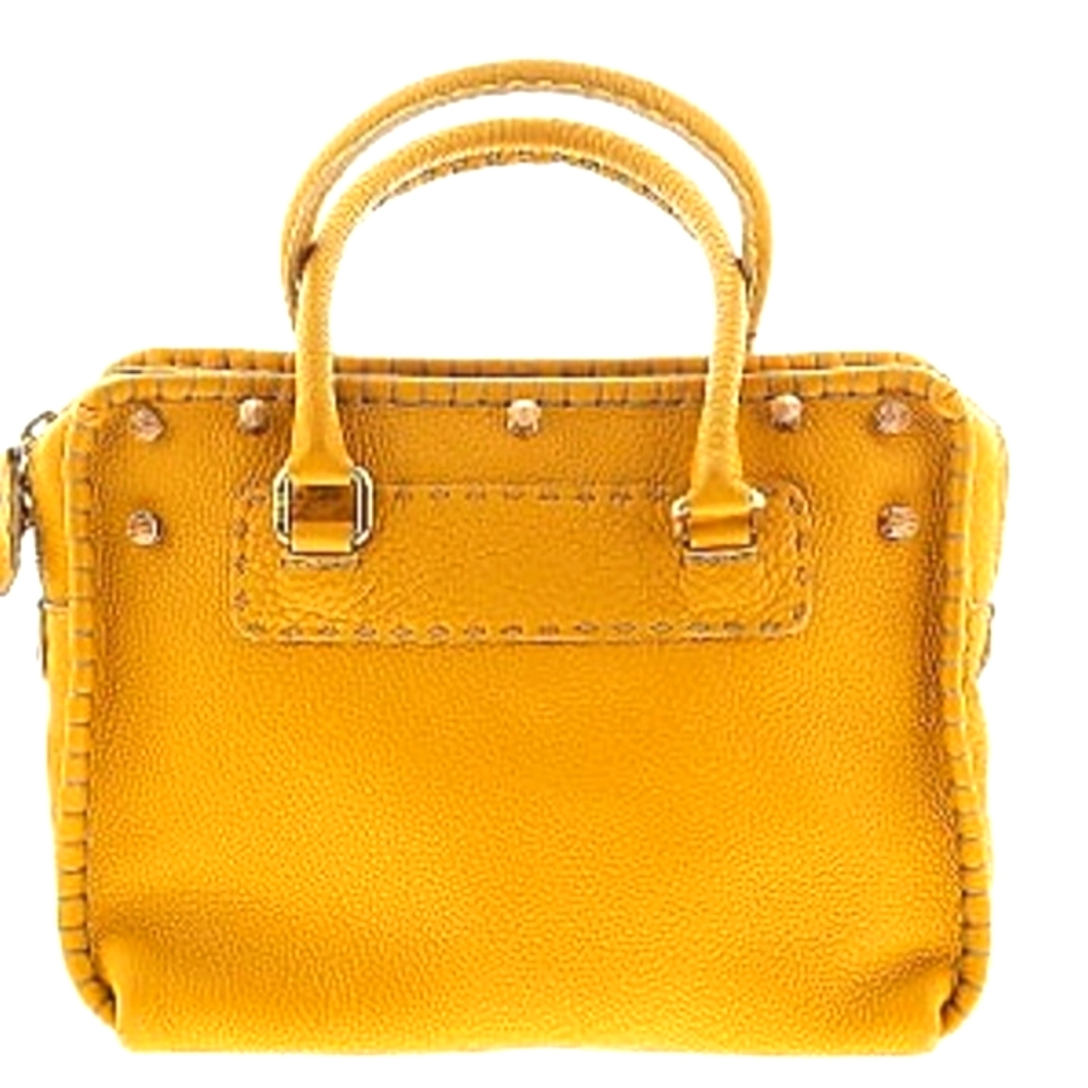 Fendi Selleria Leather Satchel Yellow